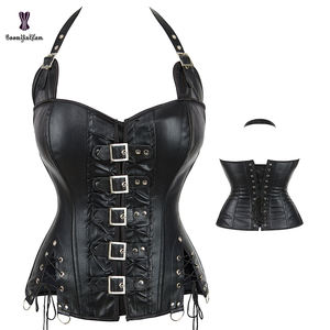 Brown <strong>Steam</strong> <strong>Punk</strong> Women Clothes Retro Corsage Corselet Gothic Adjustable Halter-neck Corset Top Chest Binder Bustier With Zipper - Product Image 6