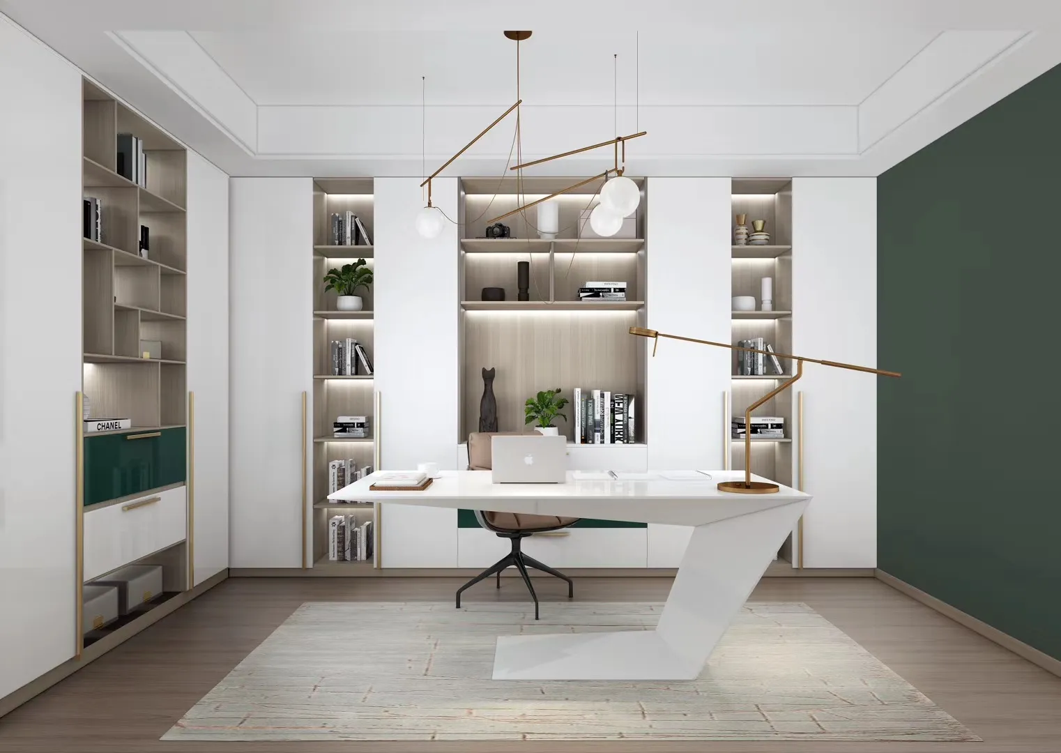 Holz glänzend I Form Smart Home Nordic Style Pink Weiß Modern Executive CEO Computer Full Office Schreibtisch