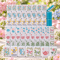 Tuiles de mahjong en acrylique de qualité supérieure, ensemble de mahjong américain, finition brillante, impression durable, ensemble de tuiles de jeu aux couleurs turquoise et rose