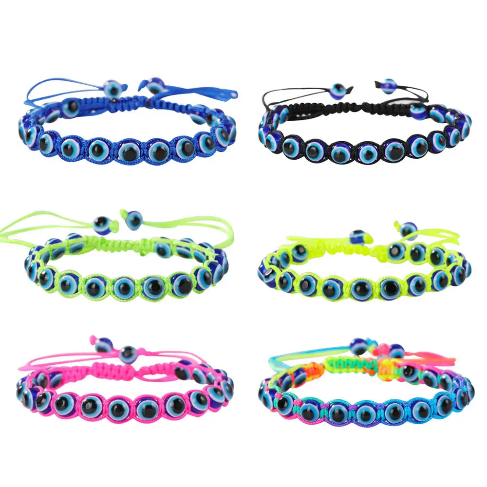 Pulseras trenzadas de hilo de cuerda ajustable hechas a mano al por mayor, amuleto de ojo turco de resina azul, pulsera Nazar para hombres y mujeres