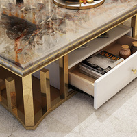 Ensemble table basse et meuble TV minimaliste italien de luxe léger en marbre et coquillages, avec structure en acier inoxydable, pour petits salons, mobile