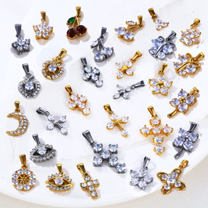 Pendentif Breloque en Acier Inoxydable avec Cristal, Motifs Fleur, Croix, Lune, Œil, Bijou Plaqué Argent et Or pour Cadeau et Fête - LE MEILLEUR DES PRODUITS - Product Image 1