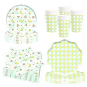 DAMAI - Juego de Platos y Servilletas de Papel con Diseño de Sandía para Decoración de Fiestas de Cumpleaños, Vajilla Desechable con Temática de Frutas para Cumpleaños - Product Image 5