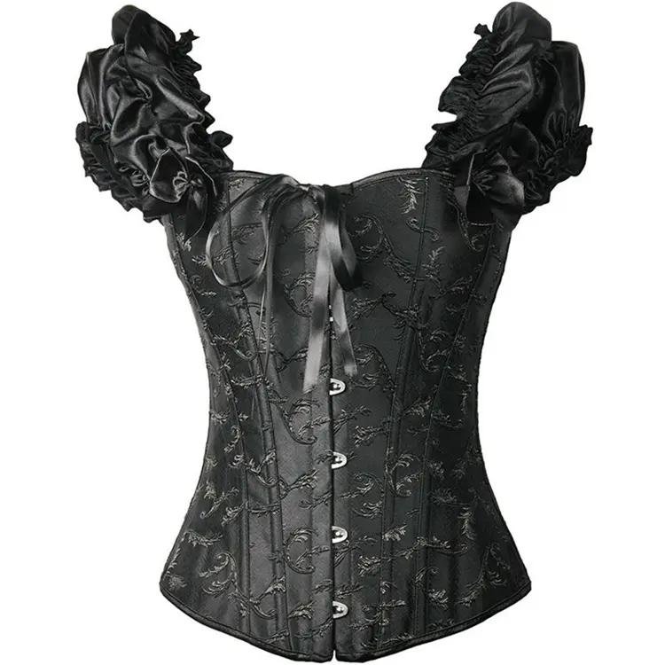 S-6XL Corsete de renda de ombro com osso de aço sexy manga com babado Overbust Shapewear