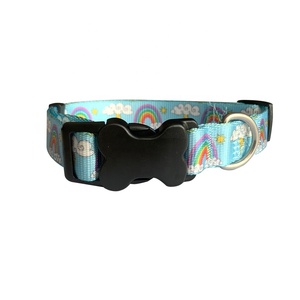 Kerah anak anjing nilon kustom dapat diatur terlaris cetakan bunga dan pelangi dengan dekorasi renda dan gesper bentuk tulang - Product Image 3