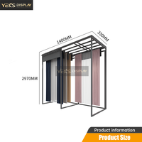 Présentoir de rideaux sur pied avec affichage multi-rideaux et cadre supérieur en grille, support d'échantillons en métal pour salle d'exposition textile