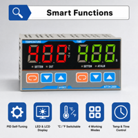 Intelligent Digital Temperature Controller Timer 4 Working Modes Degree C/F Switchable IP65 Rated 2-Year Warranty Heat Press