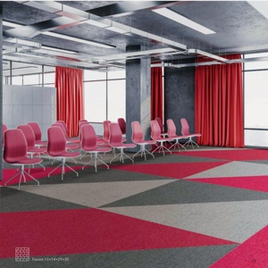 Dalles de moquette colorées 1m x 1m avec support en PVC, surface en nylon, design rose/noir/rouge vif pour hôtel, bureau, usage commercial - Product Image 1