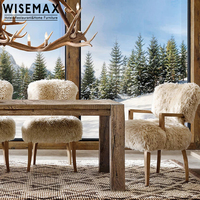 WISEMAX FURNITURE Italie chaises de luxe en laine d'agneau loisirs peau de mouton fourrure accoudoir en bois massif chaise de salle à manger pour meubles de salon