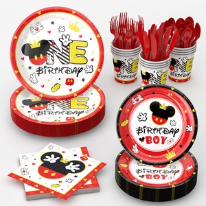 Negro Rojo <span class=keywords><strong>Mickey</strong></span> 1th Fiesta de cumpleaños Suministros decorativos Bandeja de papel desechable Vaso de papel Traje decorativo - Product Image 5