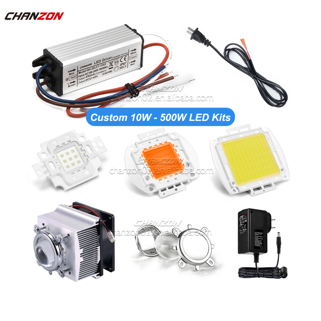 Custom 10W - 500W High Power Led Chip Kit with Aluminum Heatsink 12V Cooling Fan LED Lens Set Constant Current LED Driver DIY