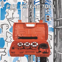 Juego de Herramientas Manuales para Roscado de Tuberías E-work OEM con 3 Matrices para Tubos de 1 1/4"-2", Construcción de Acero de Grado Industrial, Mango de Plástico