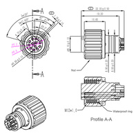 Connecteur femelle étanche M12 12 broches avec câble blindé 12 conducteurs, adapté aux robots humanoïdes et aux faisceaux de câblage de servomoteurs IO