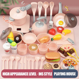 Ensemble de jeu de cuisine européenne 54 pièces avec cuisinière à induction, casseroles, fruits, légumes, pizza, hamburger, cadeau pour enfants - Product Image 4