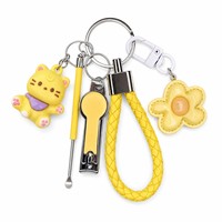 Set Gantungan Kunci Pemotong Kuku Logam Bentuk Kucing Lucu dengan Tali Pergelangan Tangan Kepang dan Liontin Bunga-Tahan Lama & Berkualitas Tinggi