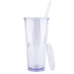 Copo de plástico transparente reutilizável, copos de plástico boba bolha 24oz 700ml com tampa de canudo