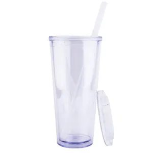 Großhandel 24oz 700ml Boba Bubble Tumbler Plastik becher wieder verwendbare klare benutzer definierte Plastik becher mit Stroh deckel