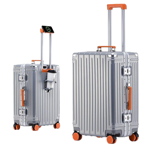 Ensemble <span class=keywords><strong>de</strong></span> Bagages Classiques <span class=keywords><strong>de</strong></span> Luxe à Coque Rigide Striée, Grande Capacité, <span class=keywords><strong>Valises</strong></span> <span class=keywords><strong>de</strong></span> Voyage d'Affaires à Roulettes en Aluminium - Product Image 1