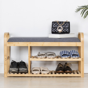 Bamboo Shoe <b>Rack</b> With Cushioned Seat Multi Tier Storage For Entryway Changing Shoes Dustproof Minimalist Design - Product Image 2