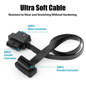 Cable de extensión OBD2 Divisor OBD2 de 16 pines 1 Adaptador de cable macho y hembra 2 Diseño plano duradero - Product Image 3