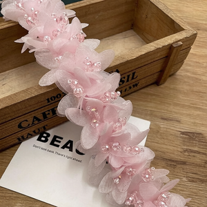 Apliques de Renda Africana Estilo Coreano com Flores 3D, Lantejoulas e Strass Costurados à Mão, com Corrente para Acessórios de Joalheria DIY - Product Image 3