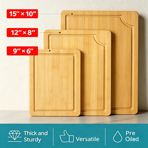 Ensemble de 3 planches à découper en bambou épais, grandes planches à découper en bois avec rainure pour les jus, double face, réversibles, planches de <span class=keywords><strong>cuisine</strong></span> organiques - Product Image 6