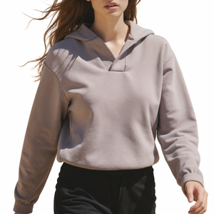 Sudadera con capucha recortada para mujer de moda, jersey con cuello en V y ropa de descanso de lana suave de ajuste extragrande para Athleisure informal - Product Image 4