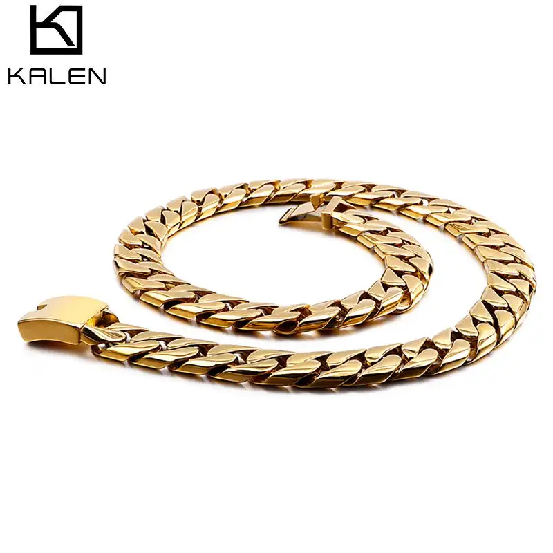 KALEN 650*17mm 18K Gold Curb Cuban Chain Necklace For Men Male Stainless Steel Chunky Jewelry