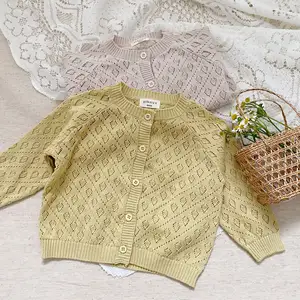 Infant Clothes Long-sleeved Solid Color Sunscreen Shirt Knitted Hollow Cardigan Coat For Kids Cardigan Girls
