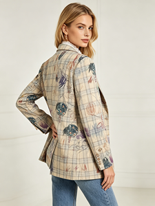 Chaqueta Blazer para Mujer, Estilo Urbano, Manga Larga, Corte Holgado, con Solapa a Cuadros y Graffiti Único, Servicio Personalizado, Gran Venta - Product Image 3