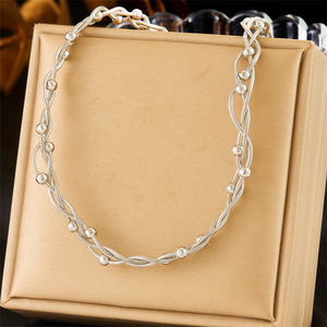 European American Cross Border Design Unisex Chain Wound Spacer Bead Stainless Steel Gold Plated Cross Necklace - Product Image 4