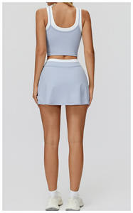 Ensemble 2 pièces de leggings et short de sport respirants en Spandex/Nylon, haute élasticité, séchage rapide, avec soutien-gorge de yoga et jupe, personnalisable pour la vente en gros - Product Image 4