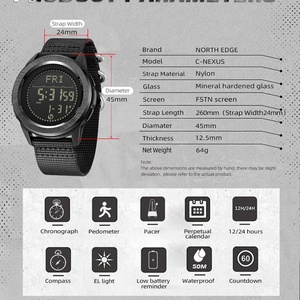 Montre numérique en nylon pour homme NORTH EDGE ALPS, résistante aux chocs, sportive, super légère, boussole extérieure, étanche 50 m, montres-bracelets - Product Image 2