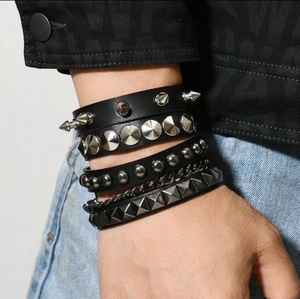 <span class=keywords><strong>Bracelet</strong></span> rond en <span class=keywords><strong>cuir</strong></span> noir pour femmes et hommes, style punk, clouté, bracelets à la mode, bracelets modernes - Product Image 6