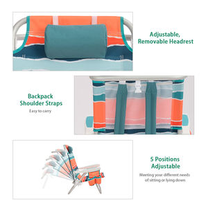 เก้าอี้ชายหาดพับได้ทำจากอลูมิเนียม<span class=keywords><strong>5</strong></span>ตำแหน่งพร้อมถุงเก็บของสำหรับผู้ใหญ่ - Product Image 4