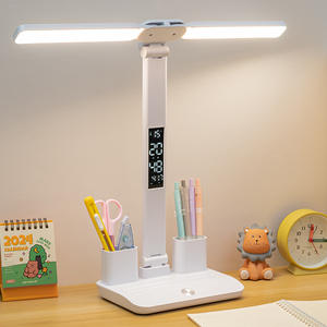 Lámpara de mesa Led para dormitorio, lámpara de escritorio para lectura de estudiantes con teléfono móvil y portalápices y reloj Led, calendario y termómetro - Product Image 4