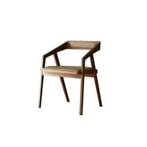 Fauteuil en bois de sheesham massif avec coussin en cuir PU, chaise haute moderne pour cuisine, salon, bureau, café, finition naturelle - Product Image 1