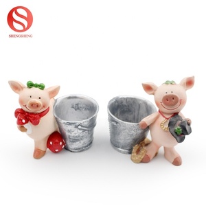 Polyresin arte personalizado regalo encantador chico con suerte cerdo estatua deco resina cerdo figuras - Product Image 2