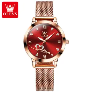 OLEVS 5530 Fashion Mesh Band China Movt Stainless Steel Women Wrist Watch Unique Mop Dial Ladies Watches