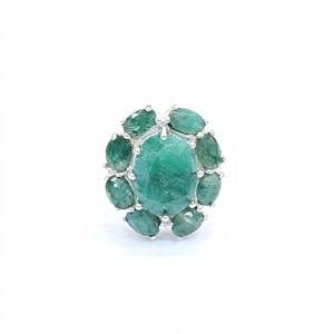 Luxury 925 Sterling <b>Silver</b> <b>Emerald</b> Flower <b>Ring</b> Natural Green Gemstone Statement <b>Ring</b> for Women Handmade Jewelry Supplier - Product Image 1