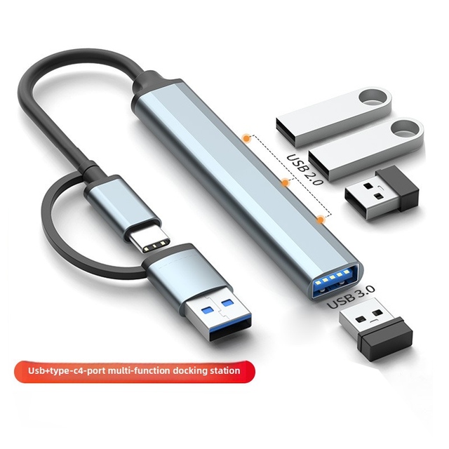 Wholesale 4 in 2 USB 3.0 Hub 4 Port USB 3.0 2.0 Hub USB C Adapter Docking Station 5Gbps Data Transfer for PC Notebook