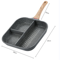 Maifanstone panci penggorengan anti lengket, panci pemanggang 3 dalam 1 Aluminium persegi terpisah 3 dalam 1