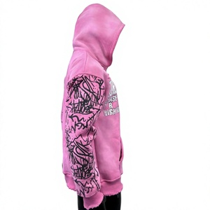 Pink Men's Oversized <b>Zip</b>-Up <b>Hoodie</b> Casual Solid <b>Pocket</b> 2025 Dreamchaser Design Regular Sleeve Fleece 100% Cotton Breathable - Product Image 5