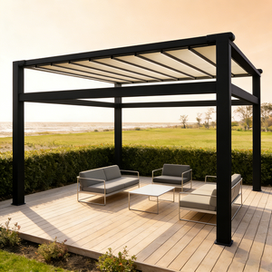 <span class=keywords><strong>Pérgola</strong></span> Bioclimática Motorizada de PVC y Aluminio con Luz LED Retráctil para Sombra en Exteriores, Patio Trasero, Terraza, Techo Plegable - Product Image 1