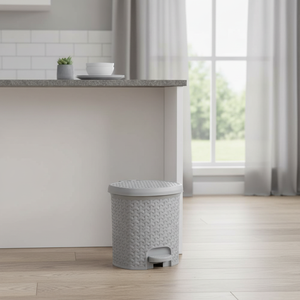 Contenitore per rifiuti multiuso/con coperchio, design in rattan, capacità 5,5L, 22,5x24x26 cm, colore grigio nordico - Product Image 3
