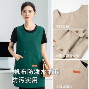 Casual Sleeveless Round Neck Apron Solid Color Waterproof Restaurant Bar Uniform Workwear - Product Image 3