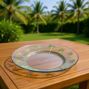 Ensemble de 4 assiettes à dîner en acrylique avec motif palmier, réutilisables, incassables, lavables au lave-vaisselle, assiettes de fête - Product Image 2