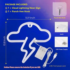 Luz <span class=keywords><strong>LED</strong></span> de Neón Personalizada con Diseño de Rayo, Cuerpo de Acrílico, Alimentación por USB o 3 Pilas AA, Letreros de Neón para Oficina - Product Image 3