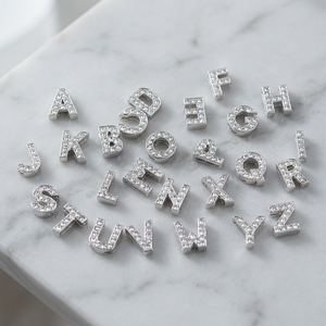 10mm rhinestone alphabet <b>slider</b> charm, A-Z letter charms for <b>bracelet</b>, initial slide charm with crystal - Product Image 3