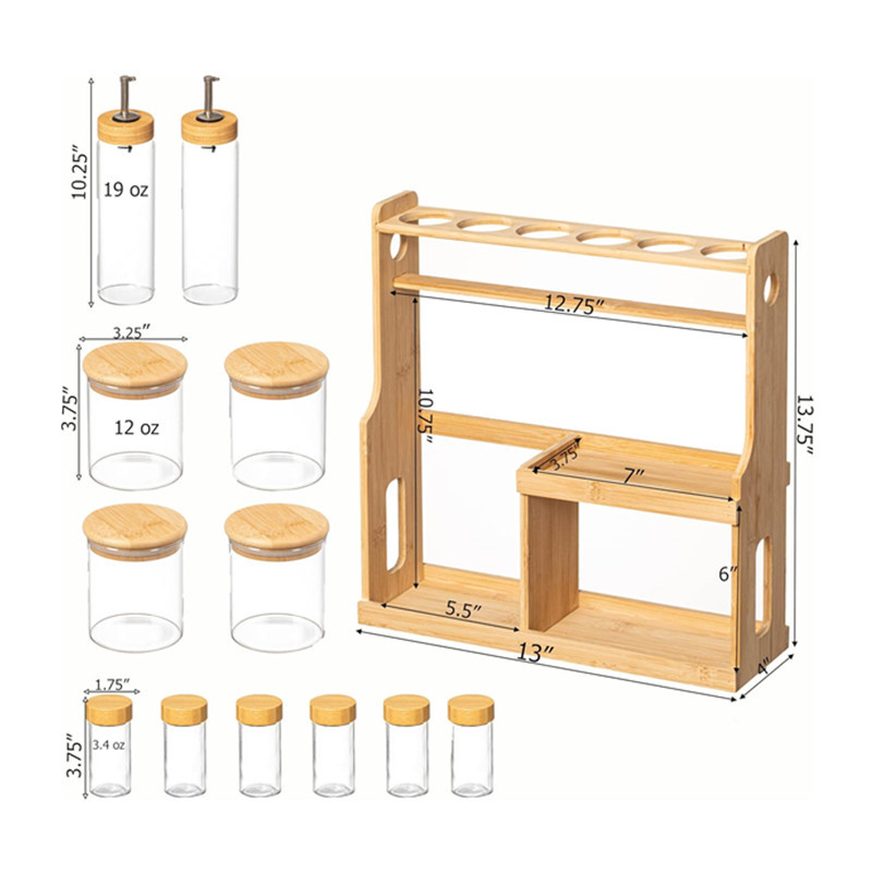 Kitchen Countertop Bamboo Lids Glass Container Shelf 3-Tier Spice Rack With 6 Spice Shaker Bottles · image 3